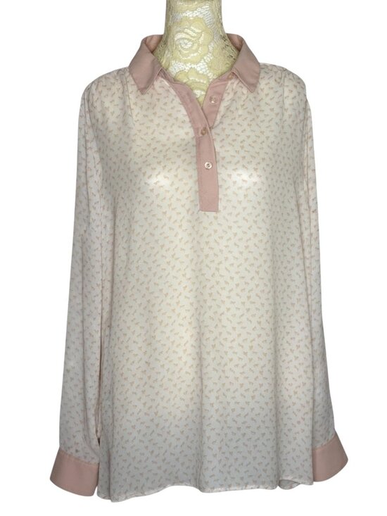 Free People Tops - Free People Horse Print Sheer Western Tunic Top Shirt Blouse White Pink M